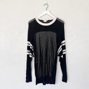Lacoste Black Sheer Knit Long Sleeve Top with White Trim